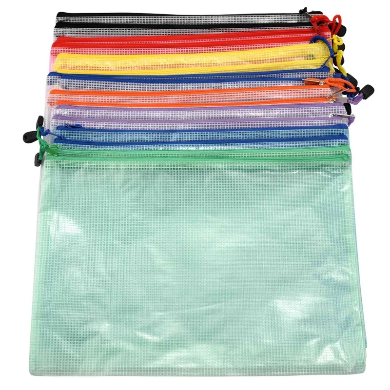 ●16Pcs Mesh Zipper Pouch Document Bag,Waterproof Zip File Folders,A4 Size, for School Office Supplies,Travel Storage Bags