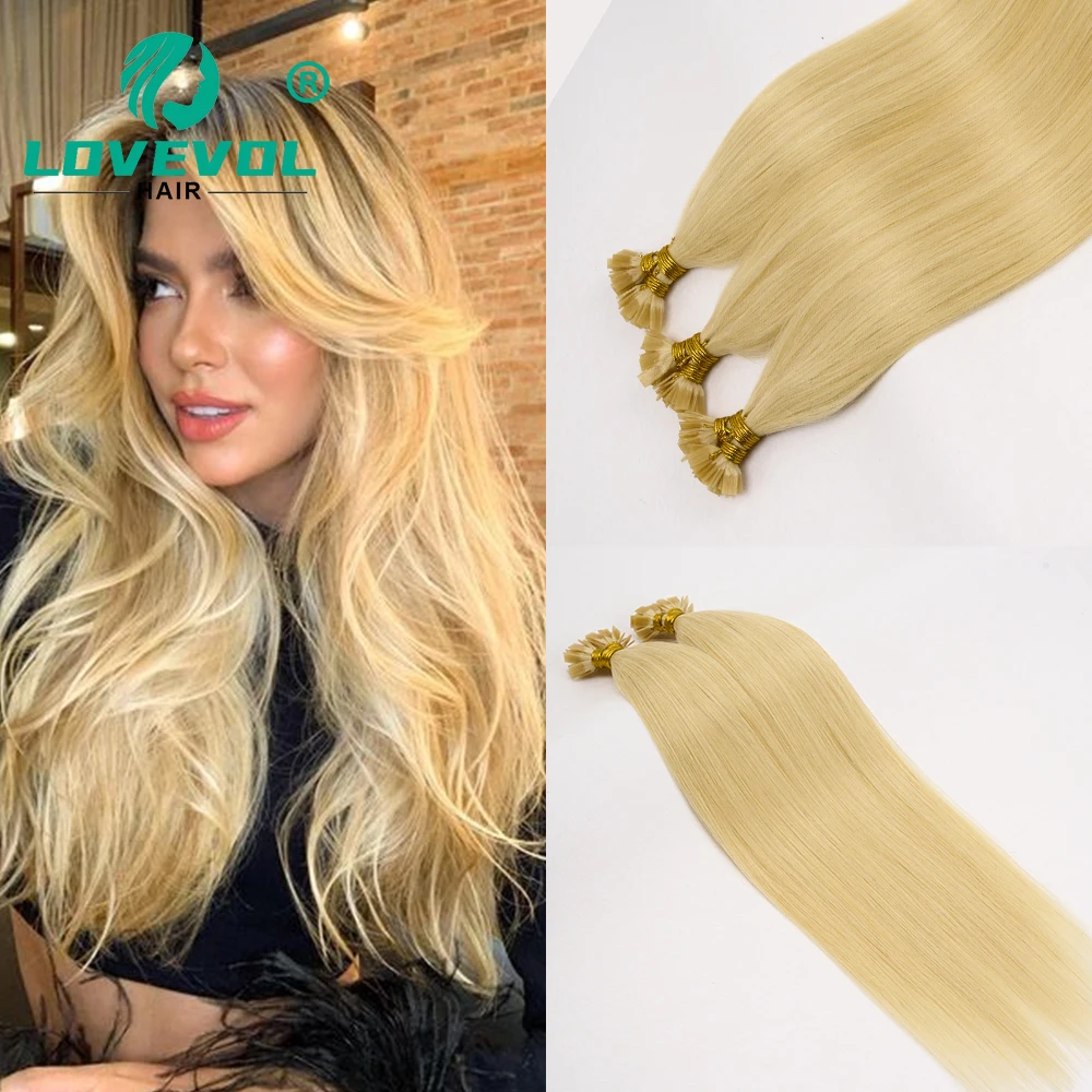 

Lovevol Bleach Blonde Flat Tip Hair Extensions Human Hair Keratin Straight Fusion Natural Human Hair Nail Tips
