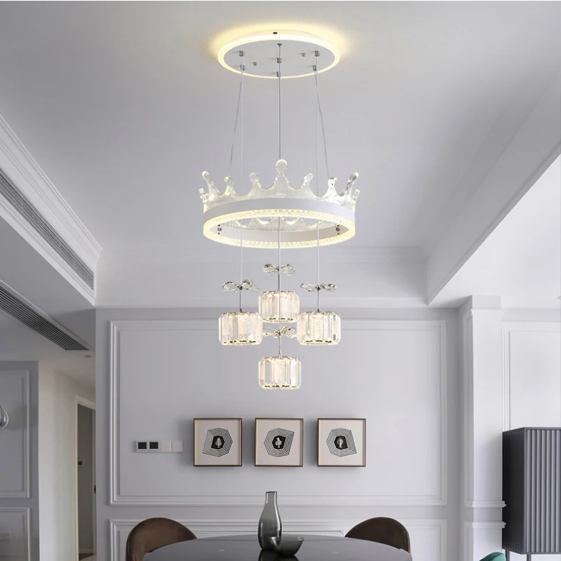 Scandinavian Luxury Dining Table Chandeliers Modern Simple Hanging Crown Light LED Indoor Living Room Bedroom Chandelier