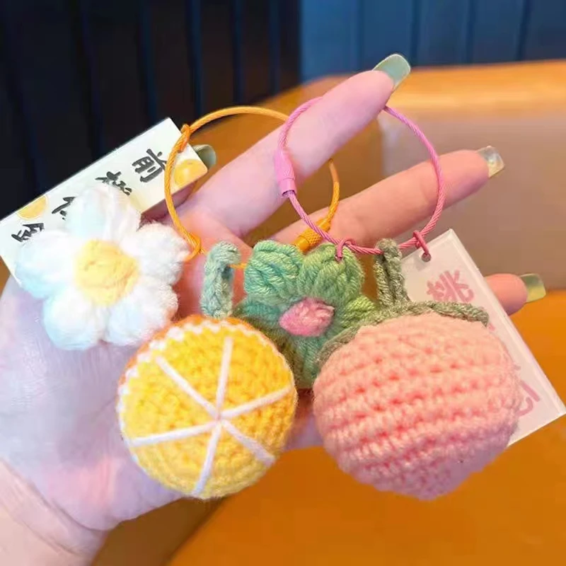 Woolen Woven Yarn Cute Rabbit HandMade Knit Cartoon Pendant Peach Sunflower Fruit Animal For Kids Children Gift Crochet Doll