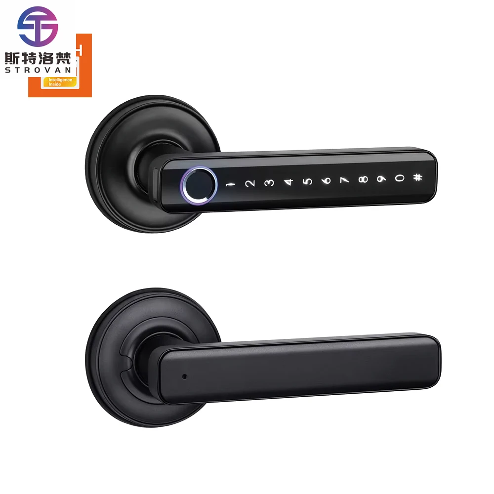 

STLF Tuya Smart Home Electric Handle Door Lock Fingerprint for Bluetooth Key for Wood Steel Cloud for Hotels App Connectivity