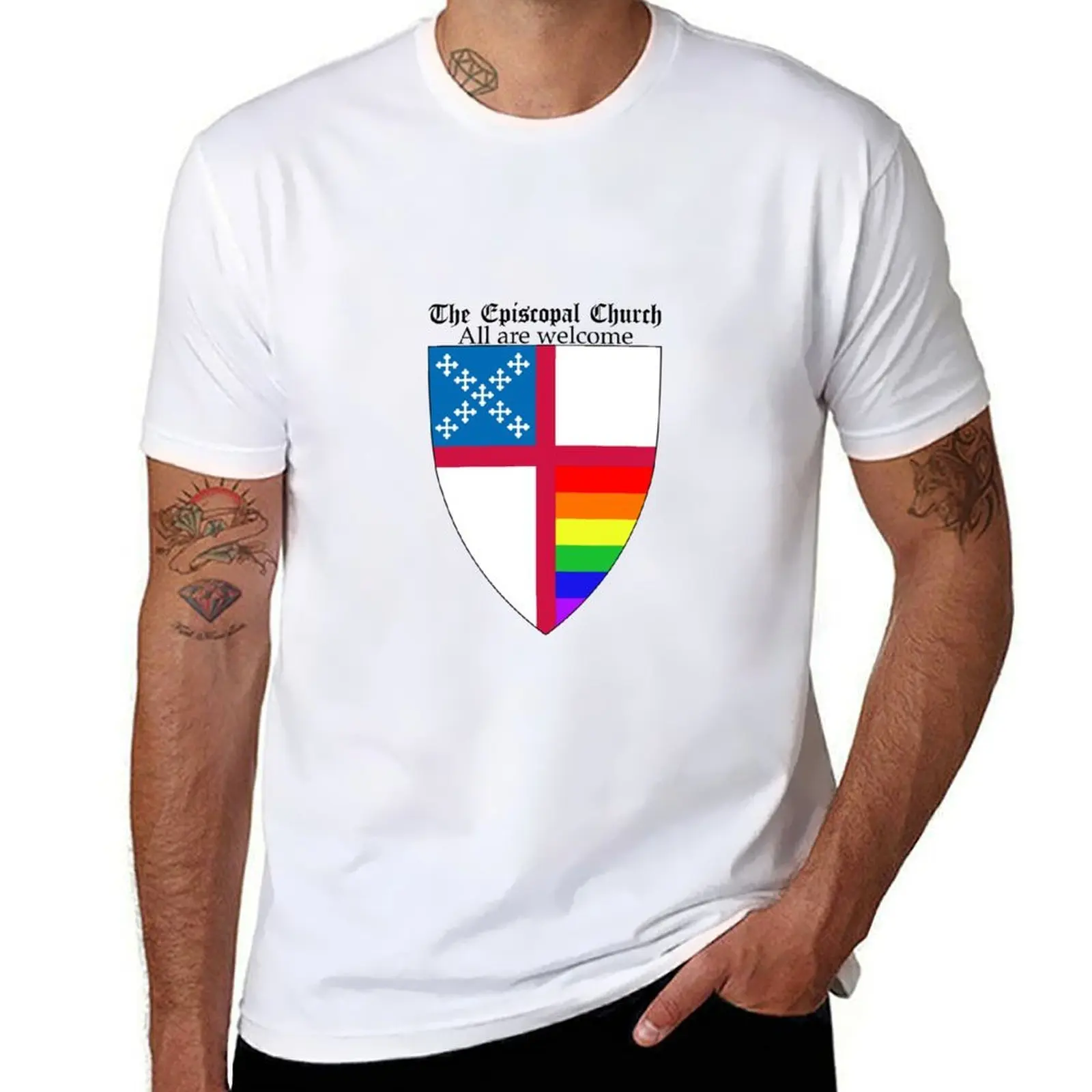

Episcopal Church Shield with Rainbow Pride Horizontal Stripes 1 T-Shirt man t shirts for men casual t shirt for man T-Shirt