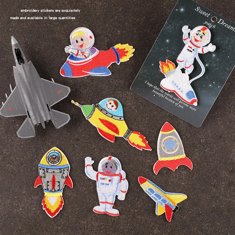 3M Universe Astronau Rocket Embroidered Accessories Badge Cloth Sticker DIY Patches Stick-on Transfers For Clothing Bag Suitcase