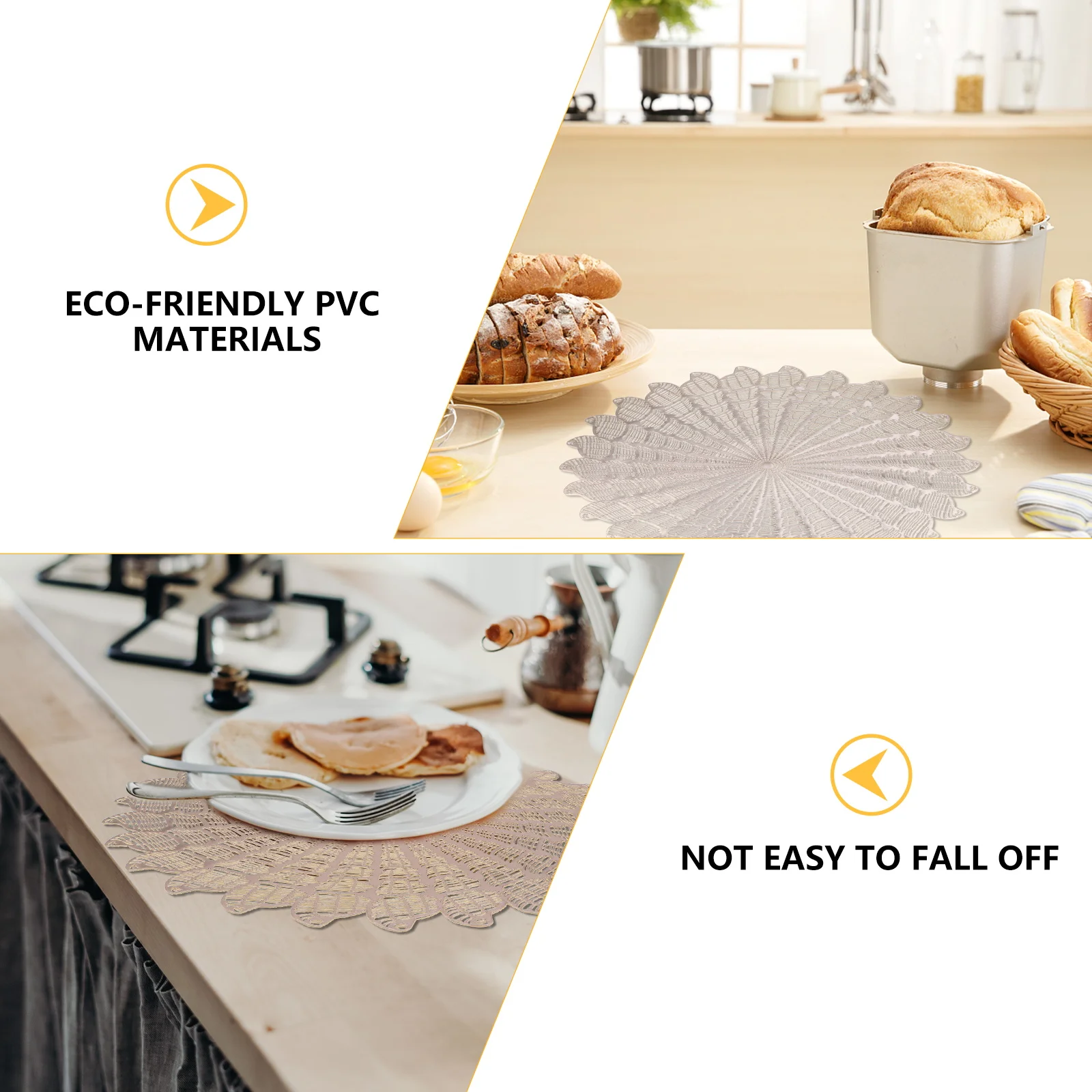 

6pcs PVC Placemats Hollow Design Washable Heat Insulation Anti Skid Stain Resistant Table Pads Home Dining Kitchen