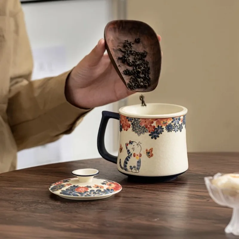 Kitten Smell Fragrance Office Cup Rock Mine White Ceramic Mug Tea Separation Filtration Tea Cup Household Personal Cup Tea Items