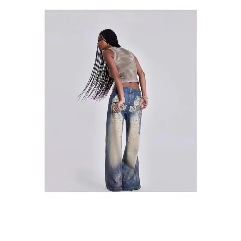 Jaded London jean 2025 new wings old gradient vintage washed loose jeans pants for men and women