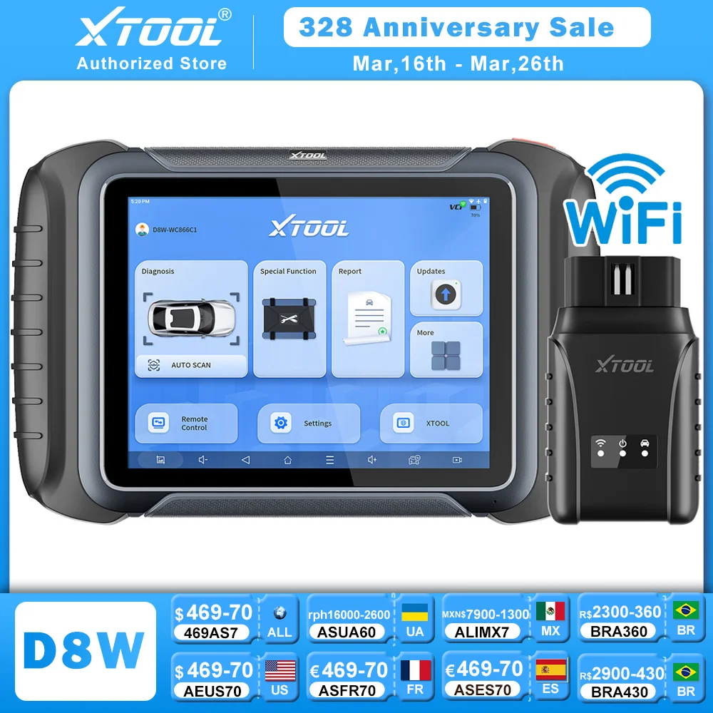 XTOOL D8W BT Car Diagnostic Tool Full System ECU Coding Bi-Directional Control 38+ Reset CANFD DOIP OBD2 Scanner Topology Map