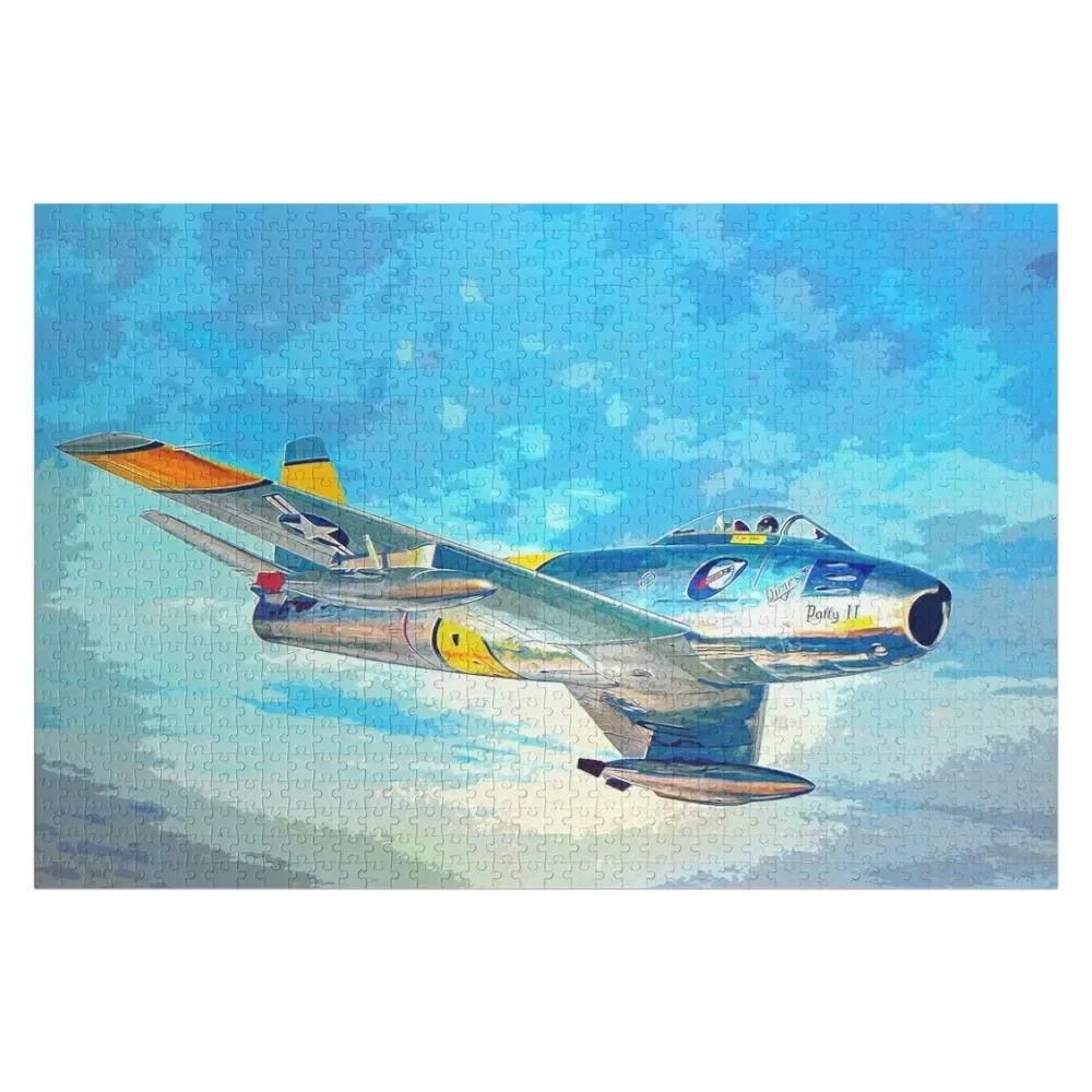 

F-86 Sabre flying over the ocean watercolor Jigsaw Puzzle Wood Photo Personalized Wooden Compositions For Children Puzzle