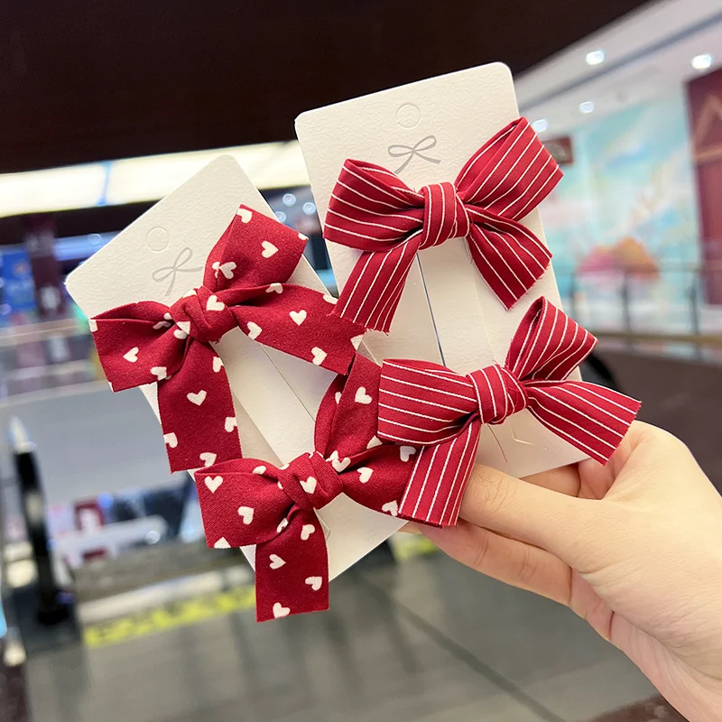 2PC New Lovely Princess Red Bow Girl Hairpins Children Headwear Hairgrips Hair Clips Barrettes Lovely Hair Accessories image 5