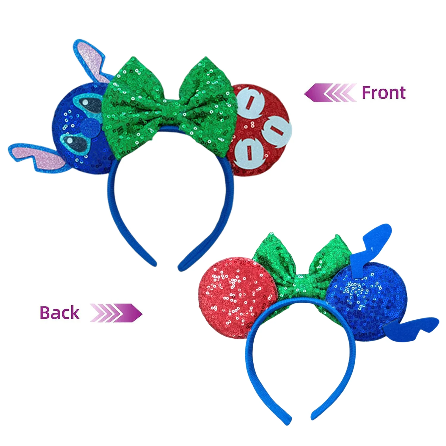 2024 New Mickey Mouse Ears Headbands Women Child Party Hair Accessories Lilo Stitch Headband for Girls Kids Sequins Bow Hairband