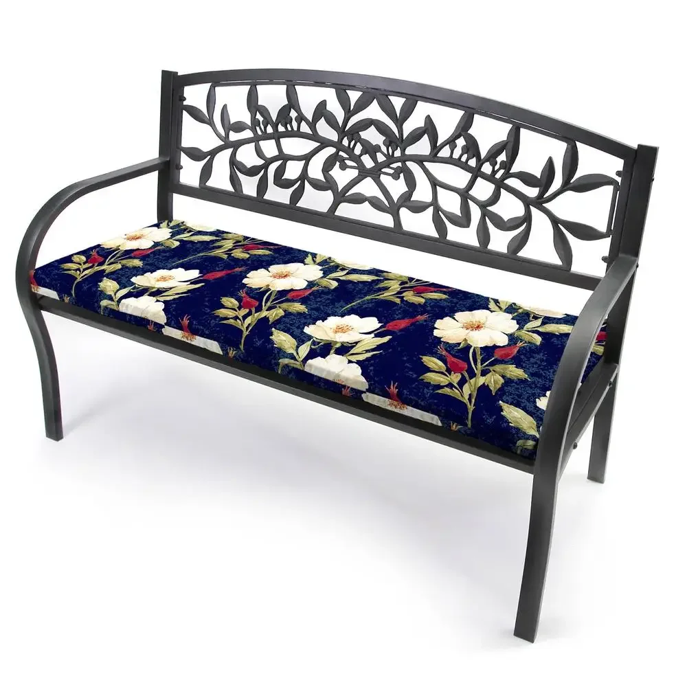 Outdoor Settee Swing Bench Cushion Navy Floral Design with UV Protection and Ties Durable Polyester Material Comfortable 3