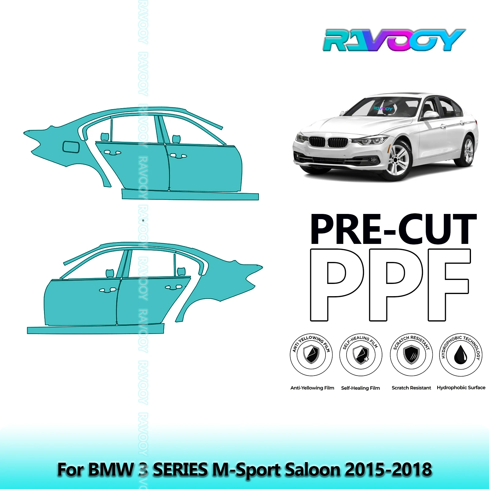 

For BMW 3 SERIES M-Sport Saloon 2015-2018 8.5mil Clear Matte Pre-Cut PPF Door & A/B Pillar Kit TPU Paint Protection Film Set