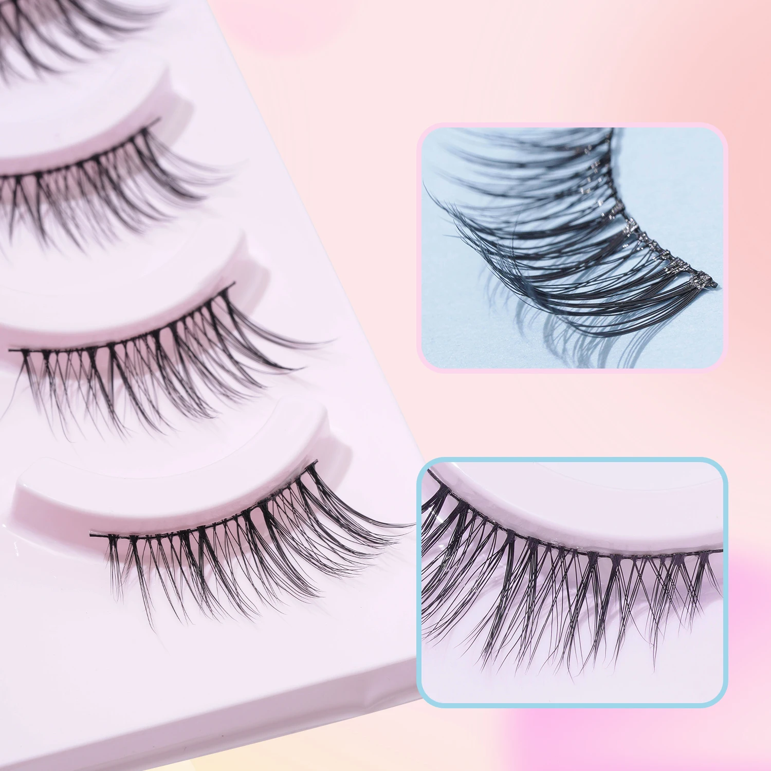 5 paar natuurlijke oogstaart langwerpige valse wimpers met halve ogen