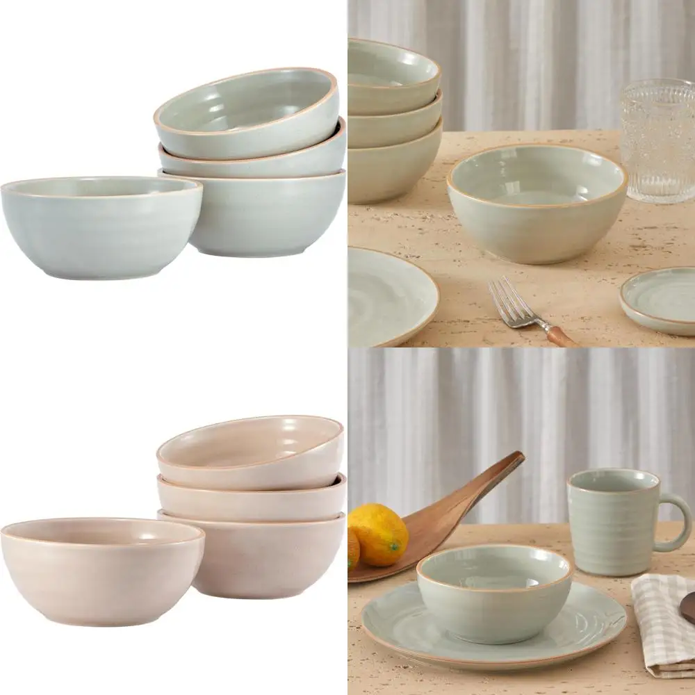 

light sage green cereal bowls set, set of 4, microwave and dishwasher safe, for cereal, soup, noodles