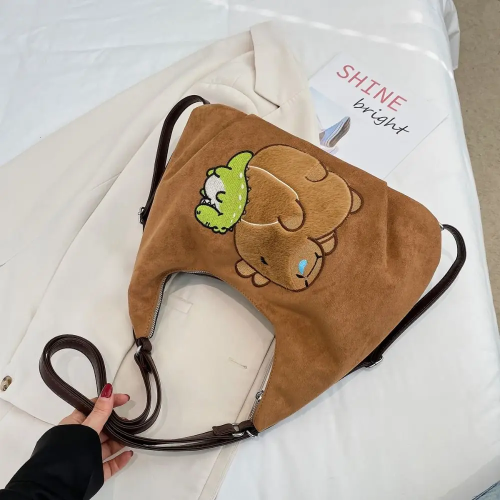 Fashion Embroider Capybara Crossbody Bag Dinosaur Milk Tea Chamois Kapibara Bag Cute Creative Chamois Leather Bag Girls