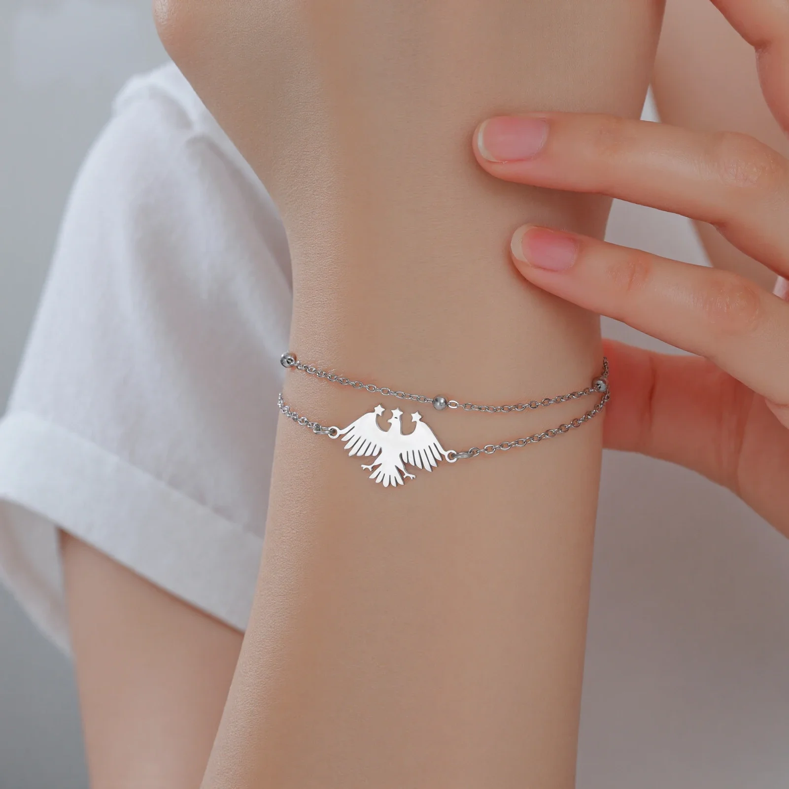 Cazador Syria Eagle Hawk Pendant Double Chains Women's Hand Bracelet Stainless Steel Syrian Flag Emblem Jewelry Gift 2026 New