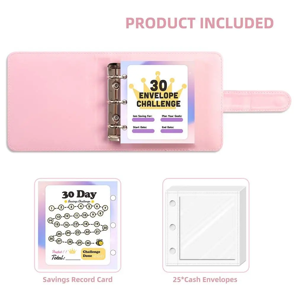 Save Money 30 Envelopes Money Saving Challeng PU Large Capacity Mini Binder Savings Challenge Reusable Waterproof