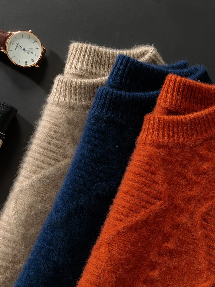 100% Merino Wool Men's Round-neck Pullover Thickened Autumn Winter Casual Fashionable Cashmere Knitted Sweater