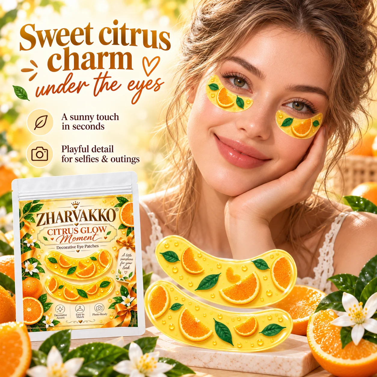 4/8pcs Orange Slice Decorative Eye Patches, Glossy-Look Citrus Print, Sunny Style for Summer Makeup, Selfies & Fruitcore Looks