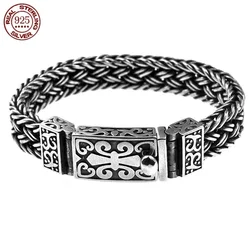 S925 sterling silver bracelet auspicious cross flower rattan pattern for men domineer retro fashion jewelry party gifts