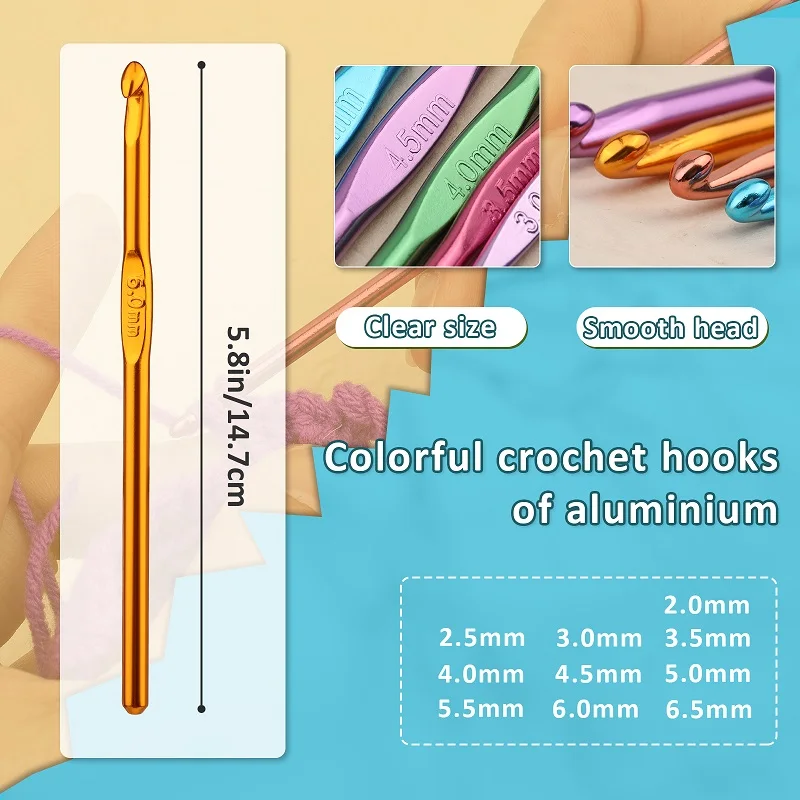 Crochet Hook Set Crocheting Kit Crochet Hooks for Starters with Stitch Markers Blunt Hand Sewing Needles for DIY Kniting Craft