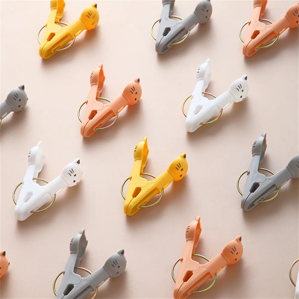 12pcs Clothes Pegs Multifunction Beach Towel Clips Bed Sheet Organizer Plastic Windproof Clothespins Cute Socks Creative Cats