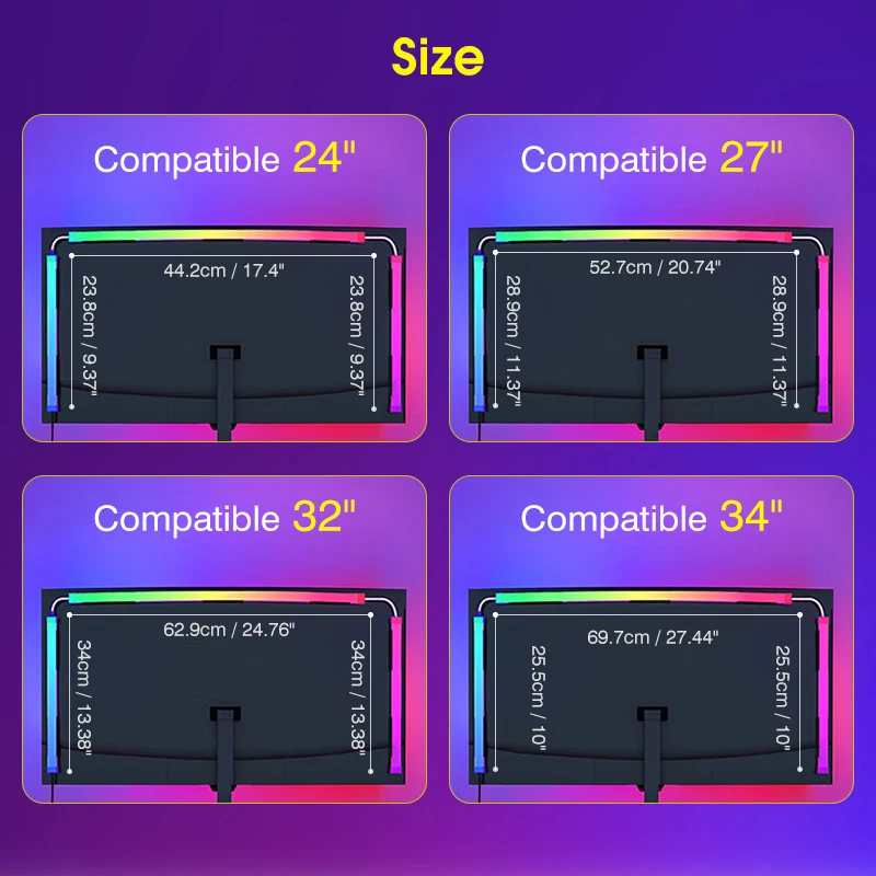 Podświetlenie otoczenia z ekranem Monitor komputerowy LED, taśma świetlna do gier dla 24-34 Cal, kolorowa taśma do synchronizacji w czasie