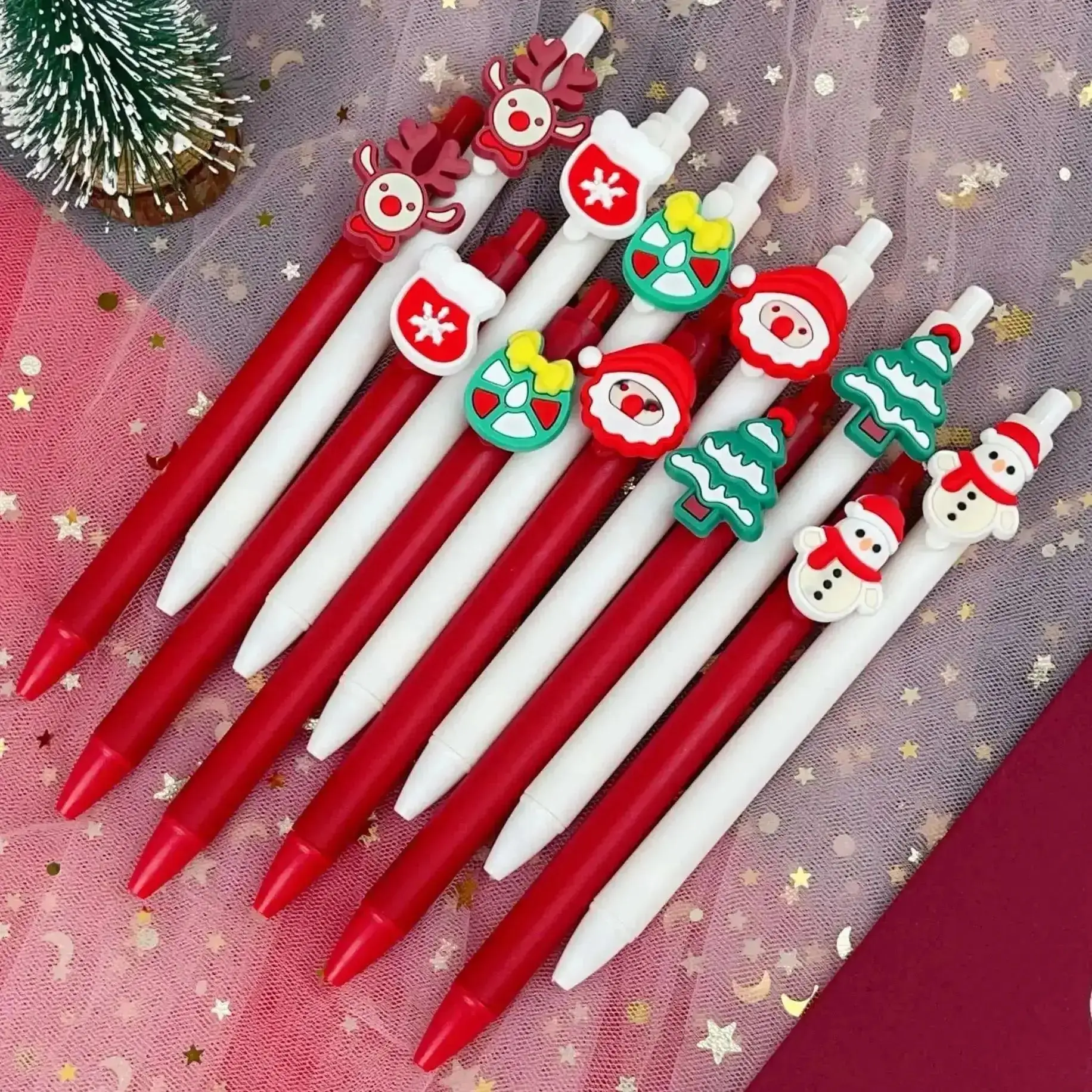 30Pcs/Lot Cute Christmas Gel Pen Kawaii Cartoon Santa Snowmen Elk Tree Writing Pens Black Ink School Office Stationery Gifts