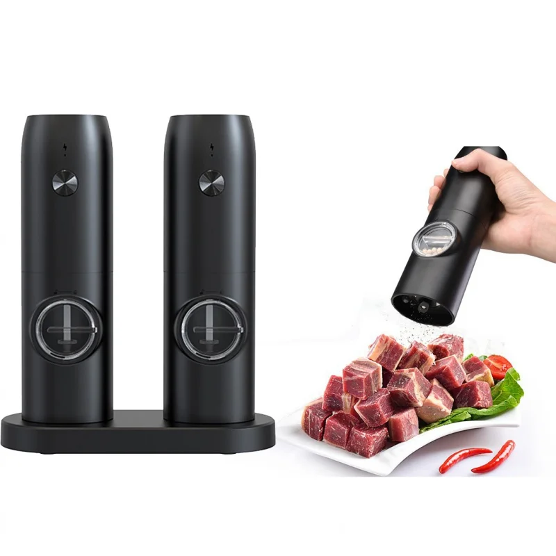 Wireless Electric Salt & Pepper Grinders Stainless Steel Herb Spice Mill Rechargeable Pepper Mill Adjustable Coarseness Grinder