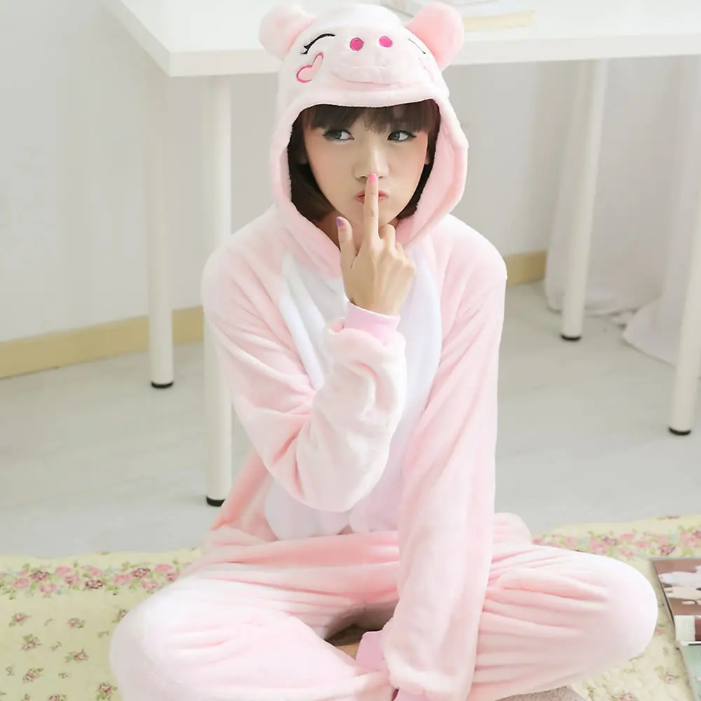

Women's Cartoon Hooded Kigurumi Pig Overall Winter Jumpsuit Pajamas Women Flannel Long Sleeve Home Clothing Holiday Gift