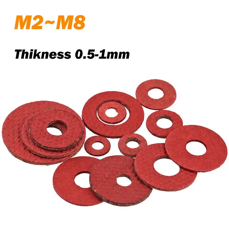 Insulating Spacers M2 M2.5 M3~M8 Thikness 0.5-1mm Red Steel Paper Fiber Insulating Flat Washer Plain Washers Ring Meson Spacer