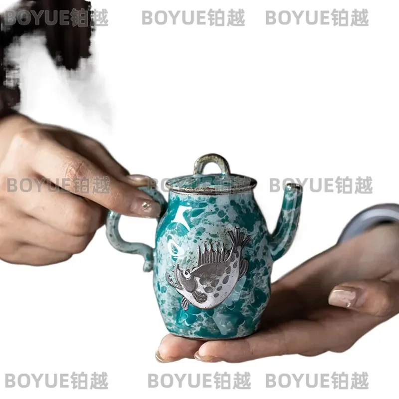 Retro Chinese Style Handheld Teapot Creative Ceramic Kettle Home Decor Gift Box Traditional Firewood Fired Design Elegant Tea