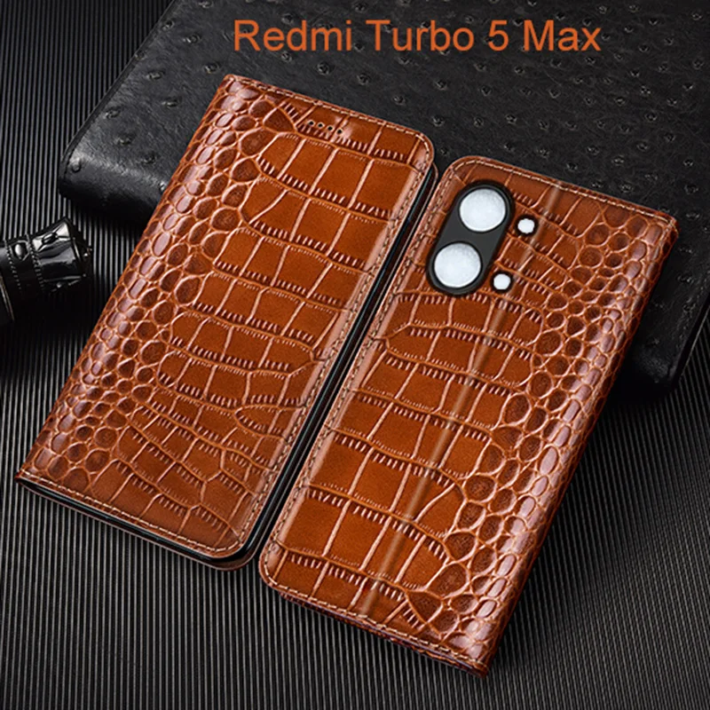 

Crocodile Genuine Leather Flip Case For Xiaomi Redmi Turbo 5 Max Phone Cover Card Cases Scratch Proof