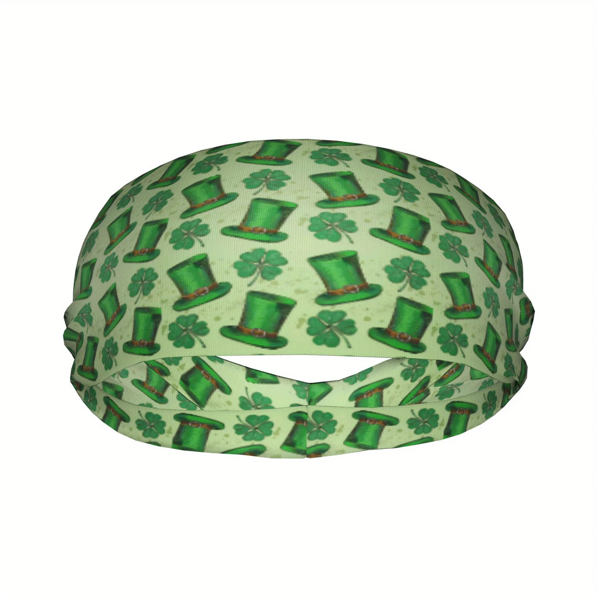 

St. Patrick's Day Leprechaun Hat Shamrock Print Headband Sweat Absorbent Sports Hairband for Running Yoga Fitness Elastic