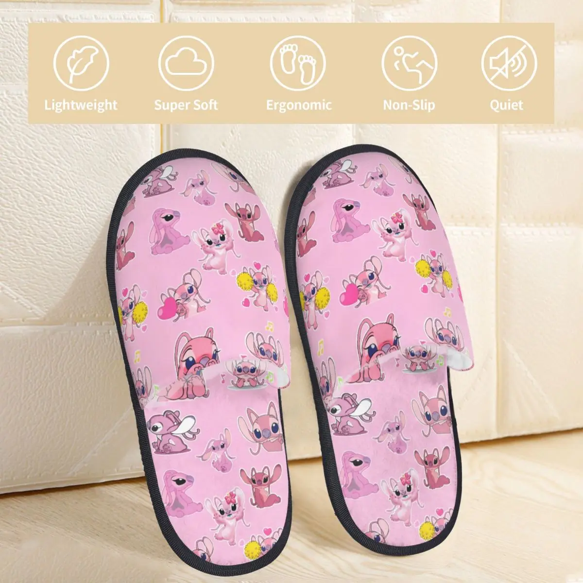 Cute Cartoon Angel Slippers Living Room Lilo and Stitch Soft Memory Foam Slides Anti Slip