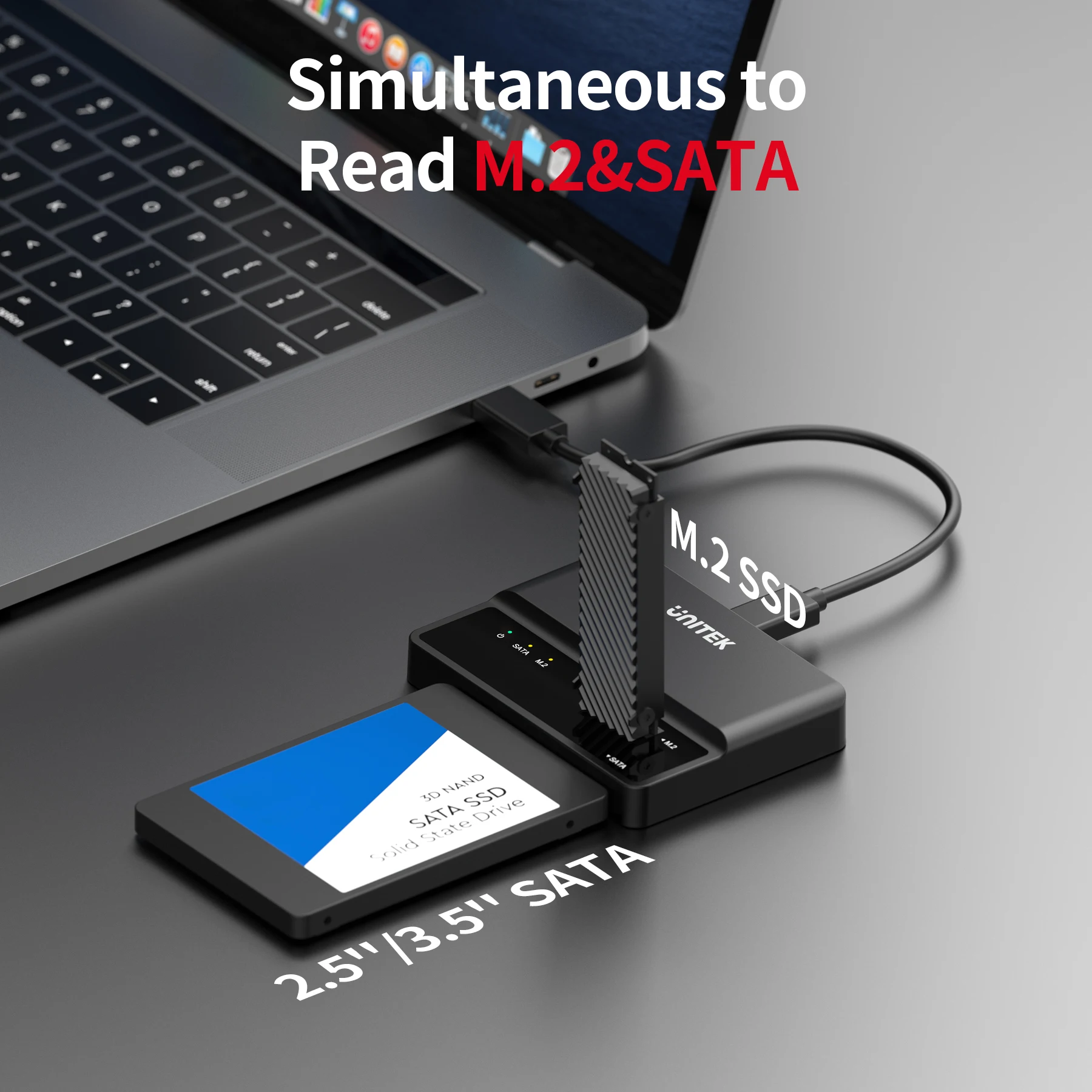 USB-C 10Gbps Dual SSD HDD Adapter Type C to M.2 NVMe SATA 2.5 inch and 3.5 inch Drive Dock UASP TRIM Support for Windows Mac Lin