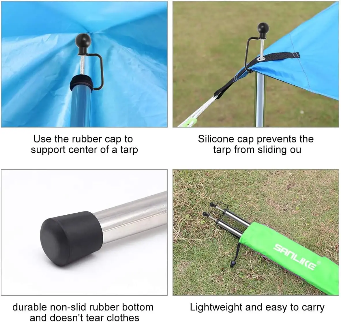 أقطاب قماش القنب من SANLIKE أقطاب خيمة قابلة للتعديل لأقمشة الأقمشة سميكة شديدة التحمل لاستبدال المظلة الخارجية المظلة 12 قطعة قضبان-