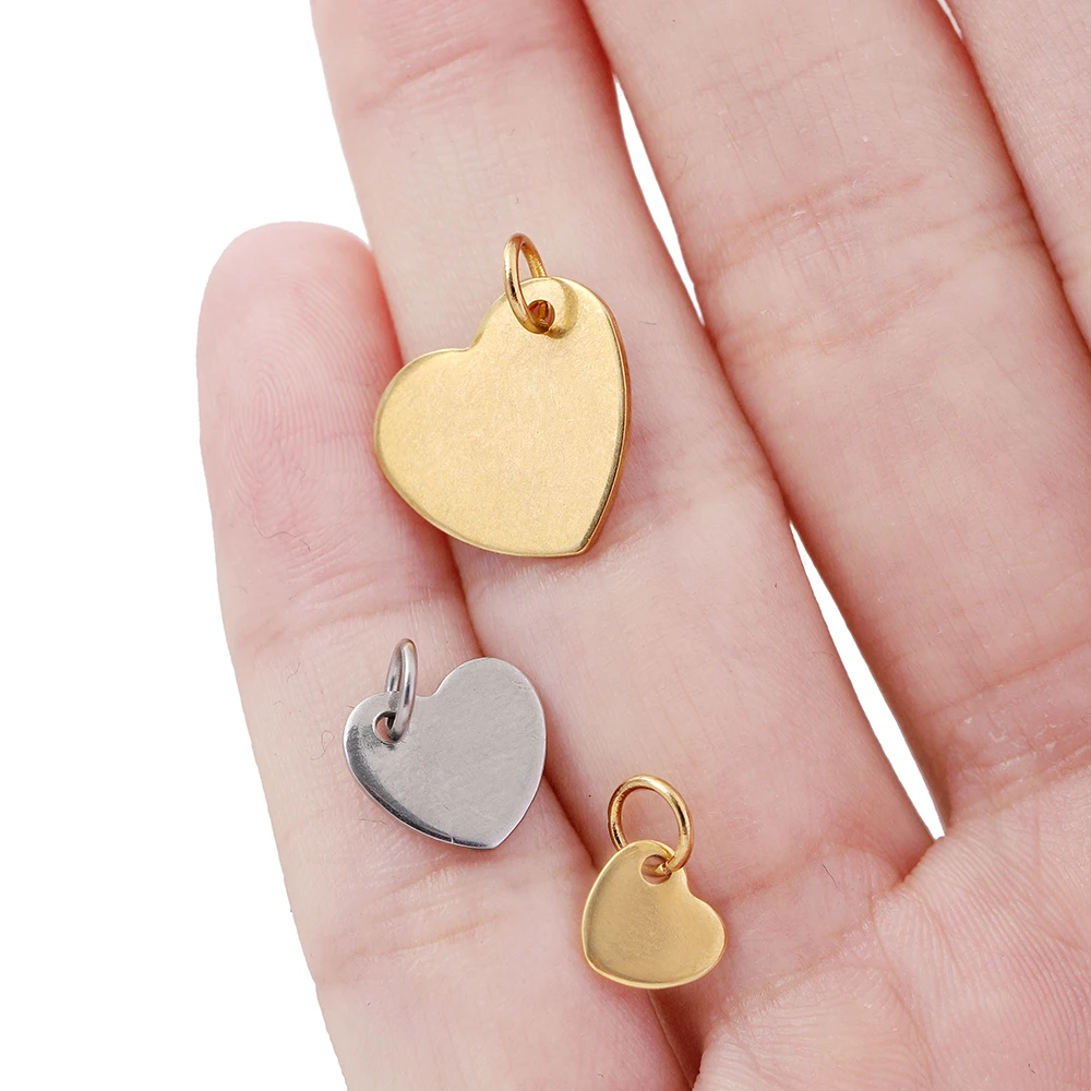 10Pcs Stainless Steel Charms With Jump Ring Dog Tag Heart-Shaped Water Drop Oval Blanks Pendant Charms For DIY Jewelry Making