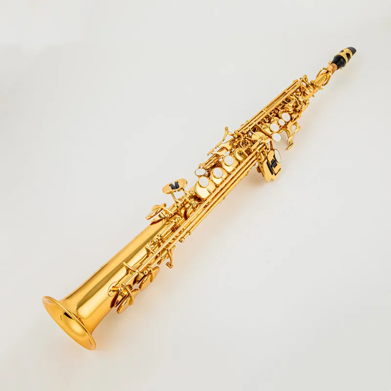 Germany ST 90 Brass Straight Soprano Saxophone Bb B Flat Sax Saxophone Woodwind Instrument Natural Shell Key Carve Pattern