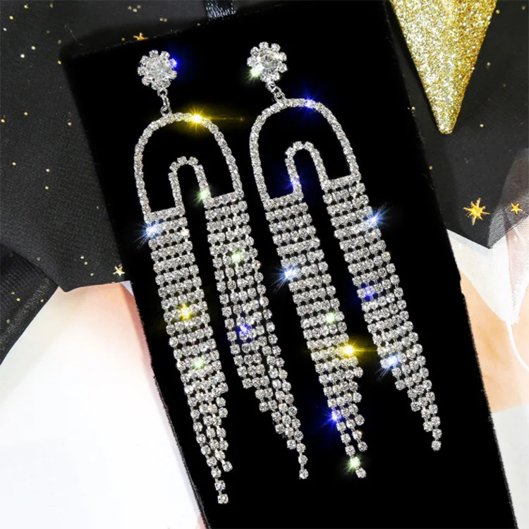 

S925 Silver Earrings European and American Fashion Diamond Korean Temperament Versatile Tassel Female Ear Clip Without Pierced