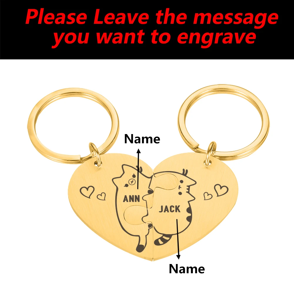 Cat Couple Keychains 2pcs Jigsaw Keychain Custom Keyring Personalized Keychain Love Gift jewelry