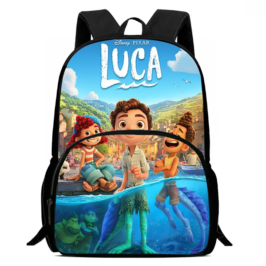 حقيبة ظهر مدرسية ديزني لوكا مقاس 15 بوصة مع حقيبة أمامية، حقائب مدرسية كرتونية للأولاد والبنات، حقيبة ظهر للأطفال ذات سعة كبيرة، أفضل هدية
