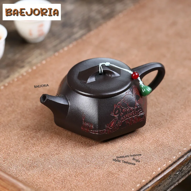BAEJORIA 270ml Creative Yixing Purple Clay Teapots Master Handmade Hexagonal Pot Raw Ore Stone Yellow Mud Kettle Zisha Teaset