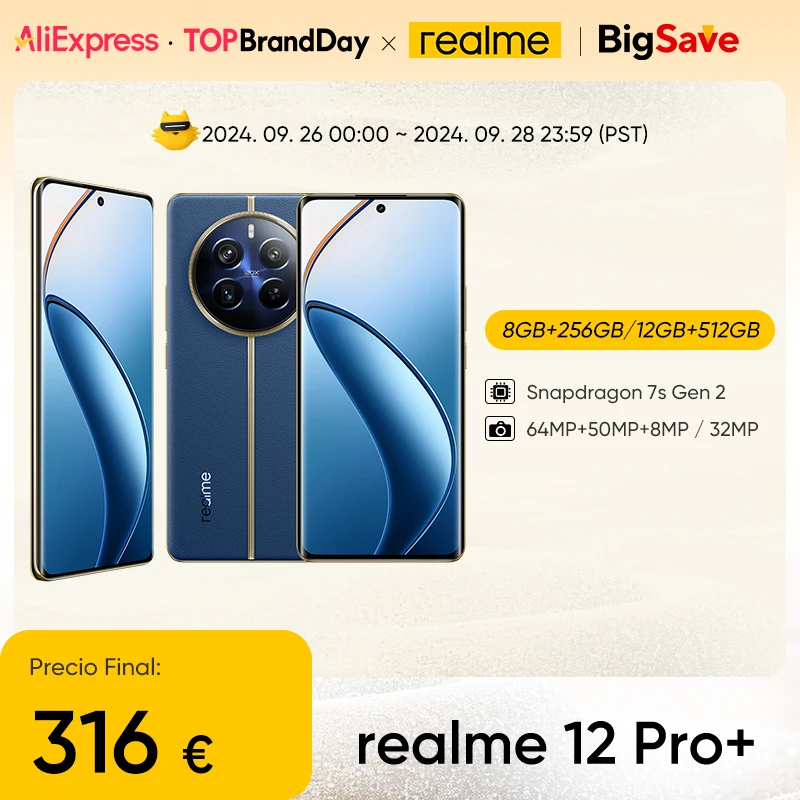 Global Version realme 12 Pro Plus 12 Pro+ 5G Smartphone 64MP Periscope Portrait Camera Snapdragon 7s Gen 2 120Hz Display 67W SUP