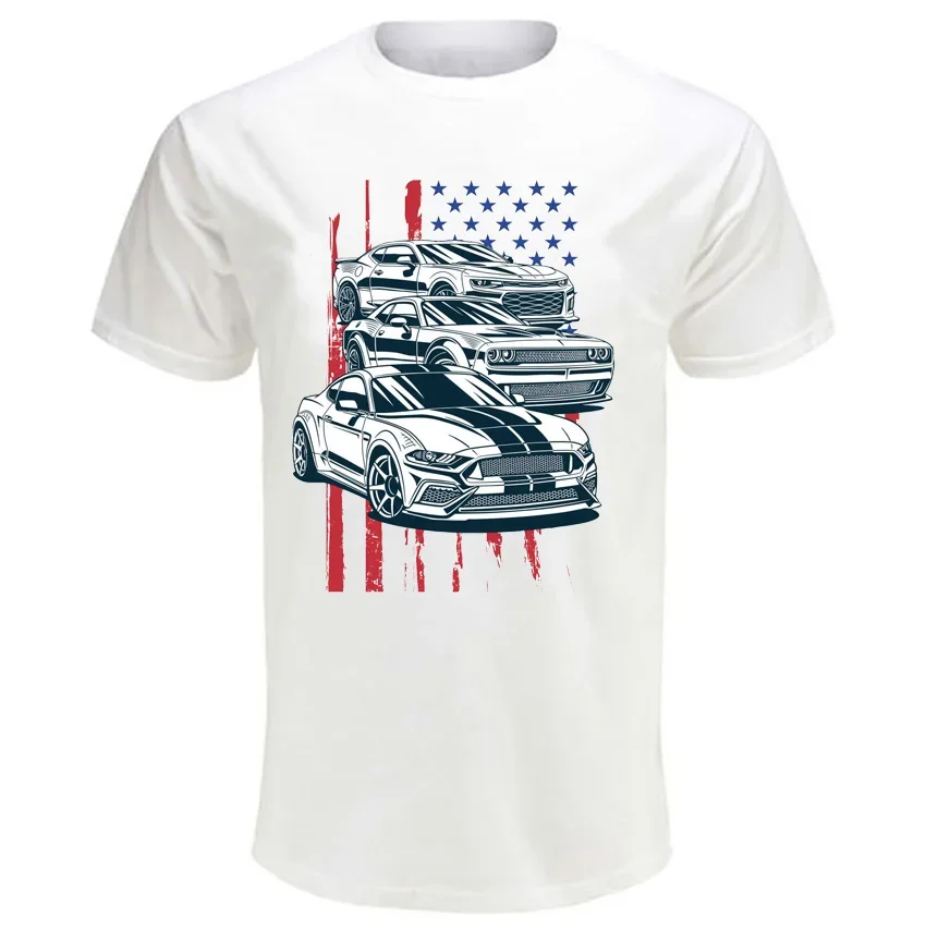 New Summer Fashion Short Sleeve Retro Old Muscle Car ST Classic Legend T-Shirt Boy Casual Tops White Tees