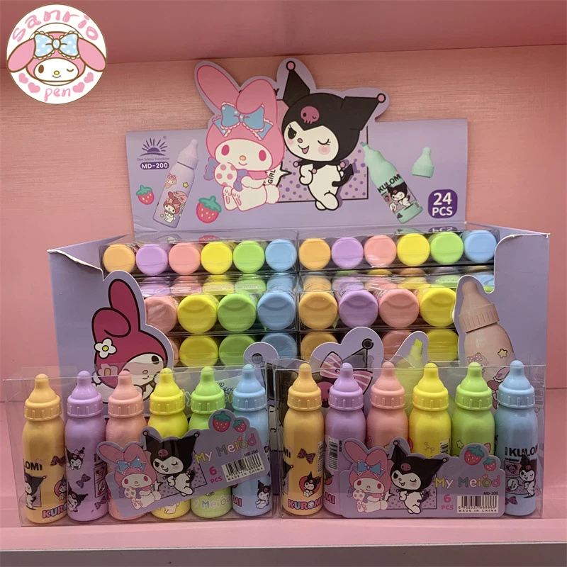 12/24pcs Sanrio Highlighter Marker Cartoon Student Stationery Kulomi My Melody School Supplies Key Marking Highlighter Wholesale