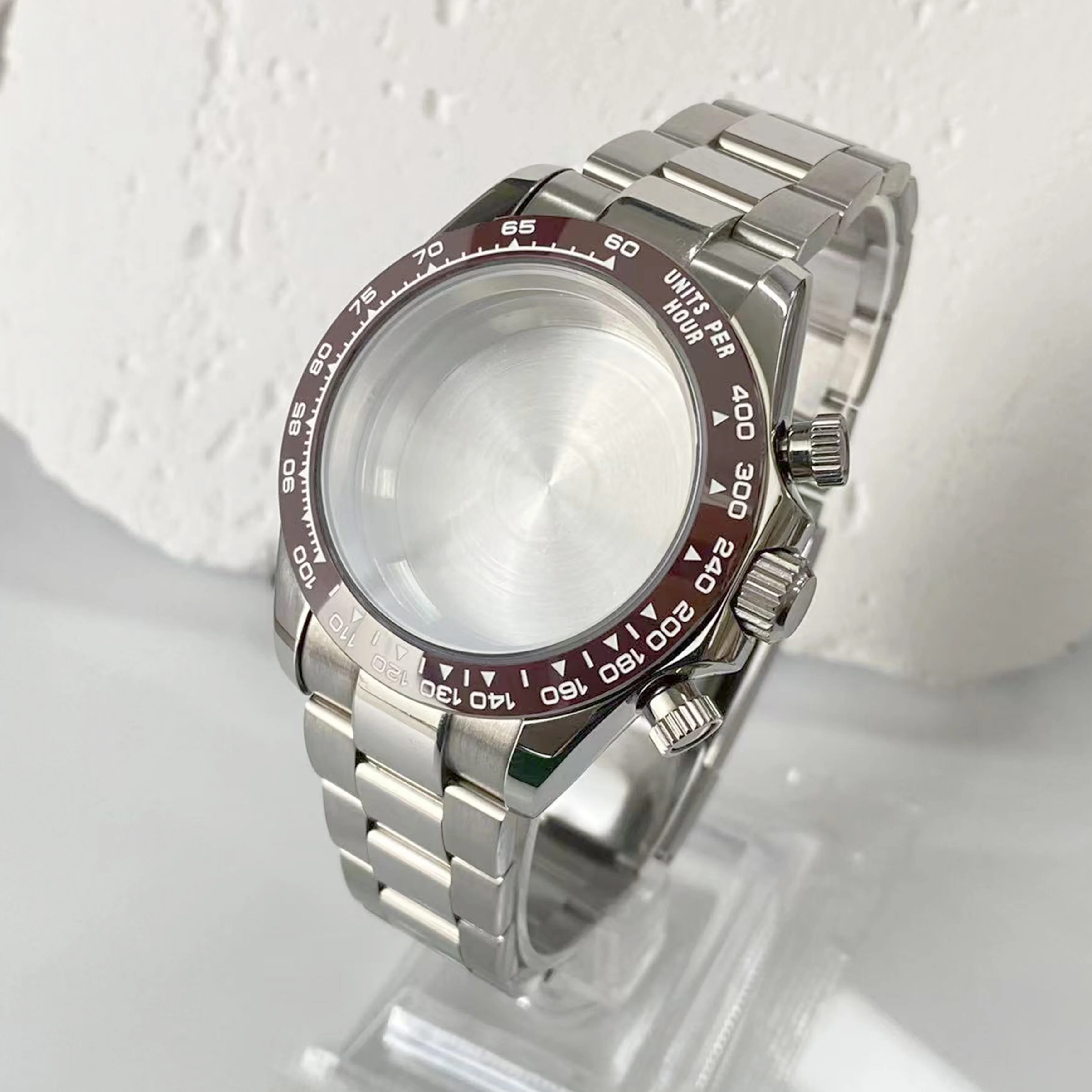 Caixa de relógio vk63 de 39mm, tira de aço inoxidável, vidro safira, à prova d'água, com movimento de quartzo vk63, acessórios de mostrador de 29mm