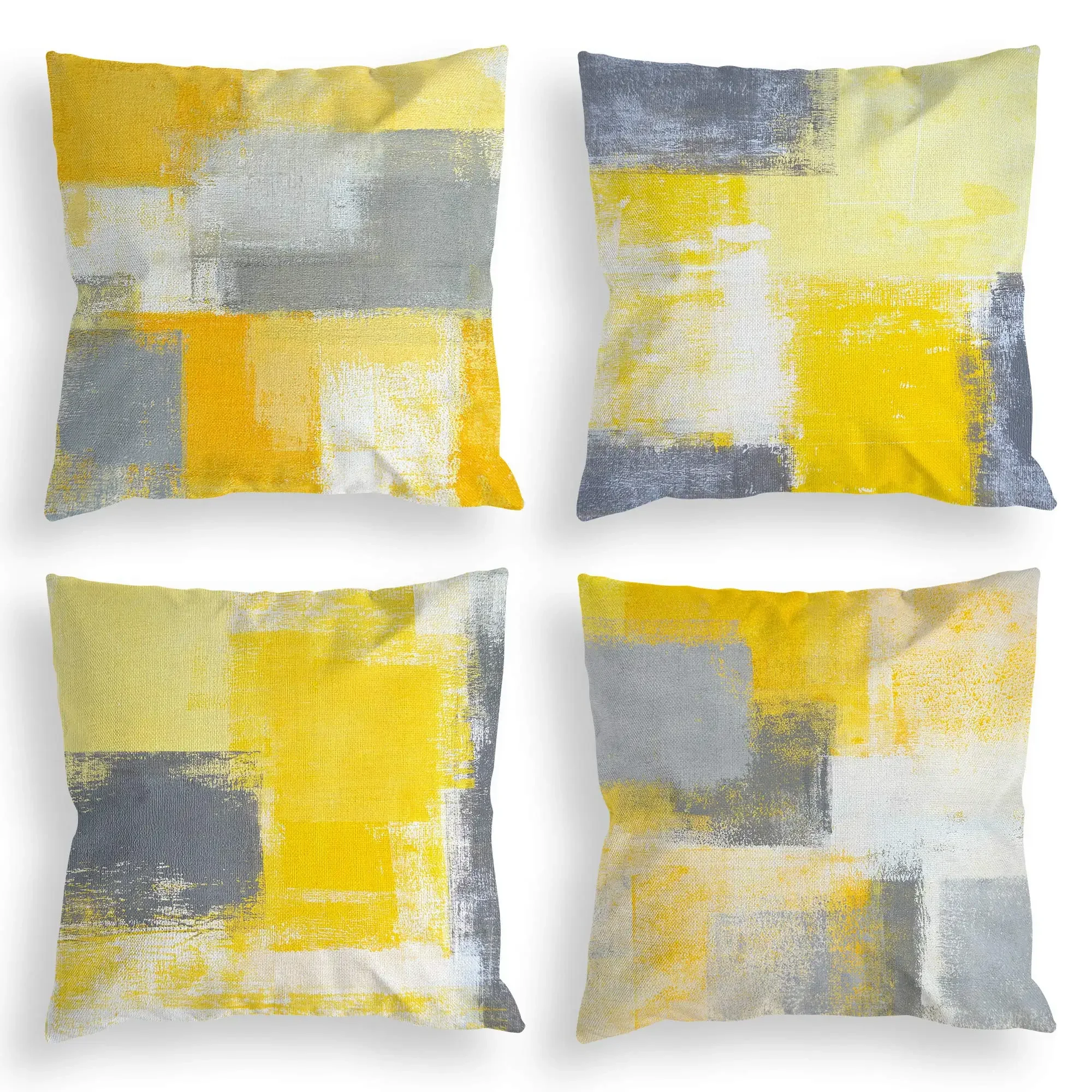 Yellow, gray and white three-color linen pillowcase sofa cushion cover home decoration can be customized for you 40x40 50x50