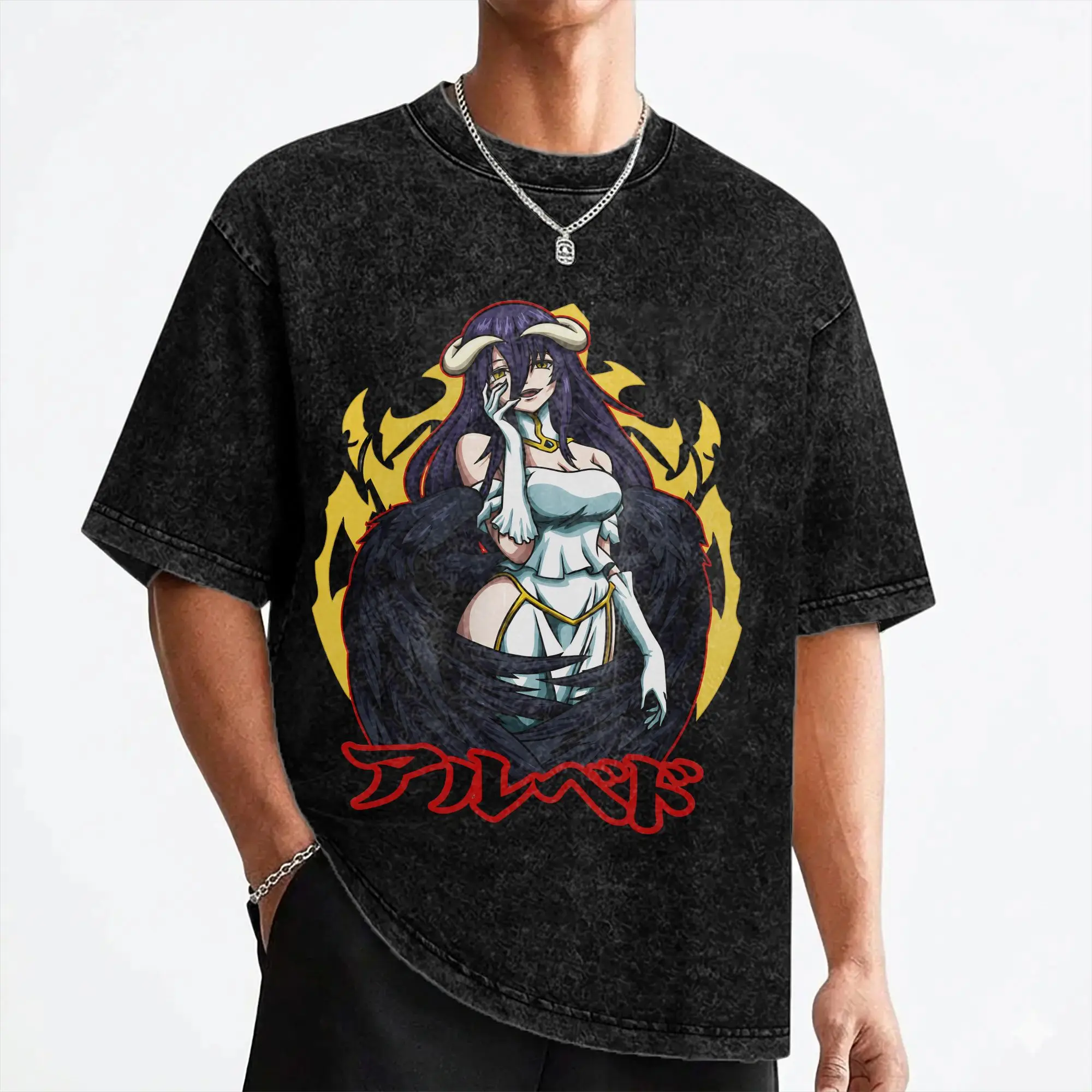 Albedo Japanese Anime T Shirt Washed Cotton Oversize T-Shirts  Novelty for Men Women Streetwear Summer Tops Tees