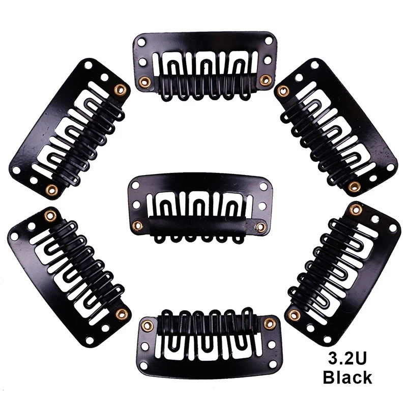 24Pcs 6 Teeth 3.2cm U-Shaped Wig Clips Hair Extensions Snap-On Bangs Metal Comb Holder for Human Hair Extensions Wig Accessory